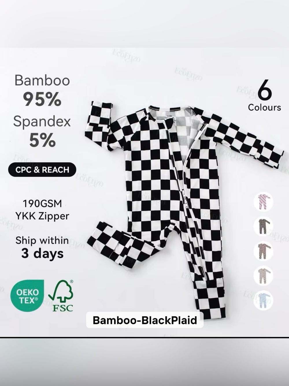 Black & White Checkered Kids One-Piece Romper - Bamboo Fabric